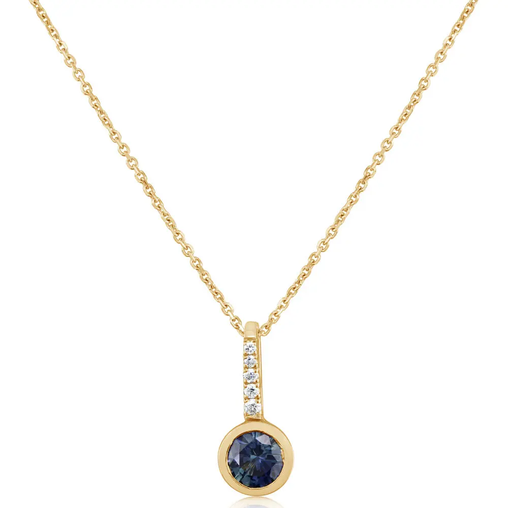 14K Yellow Gold Natural Sapphire Bezel Pendant Necklace