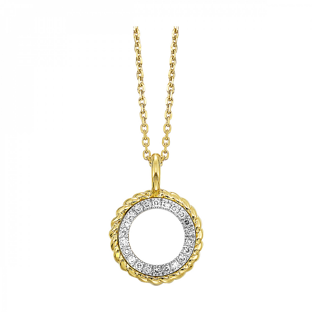 14K Yellow Gold 0.05CTW. Natural Diamond Circle Pendant Necklace