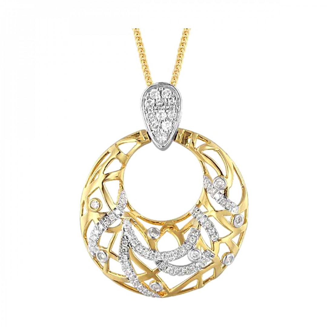 14K Yellow Gold 0.20CTW. Natural Diamond Statement Pendant Necklace
