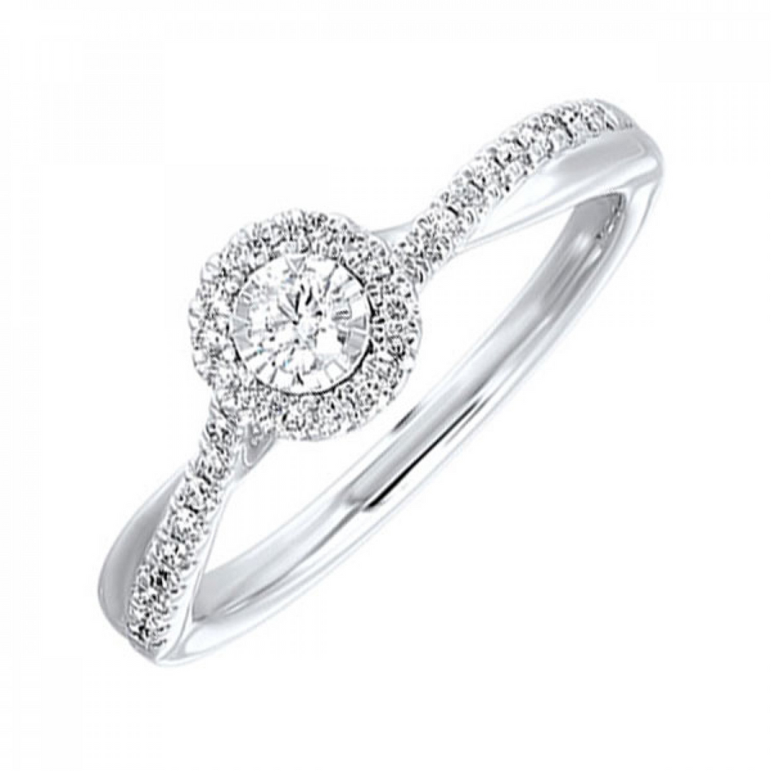 14K White Gold Halo Twist Diamond Ring 0.25CTW.