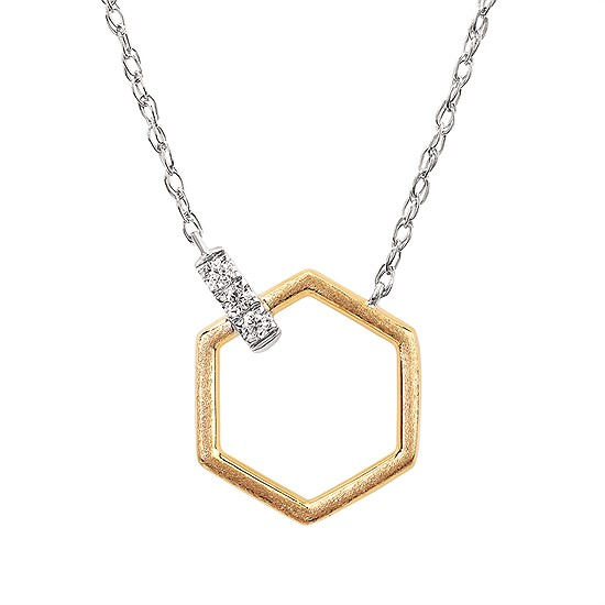 14K Two-Tone 0.05CTW. Natural Diamond Hexagon Pendant Necklace