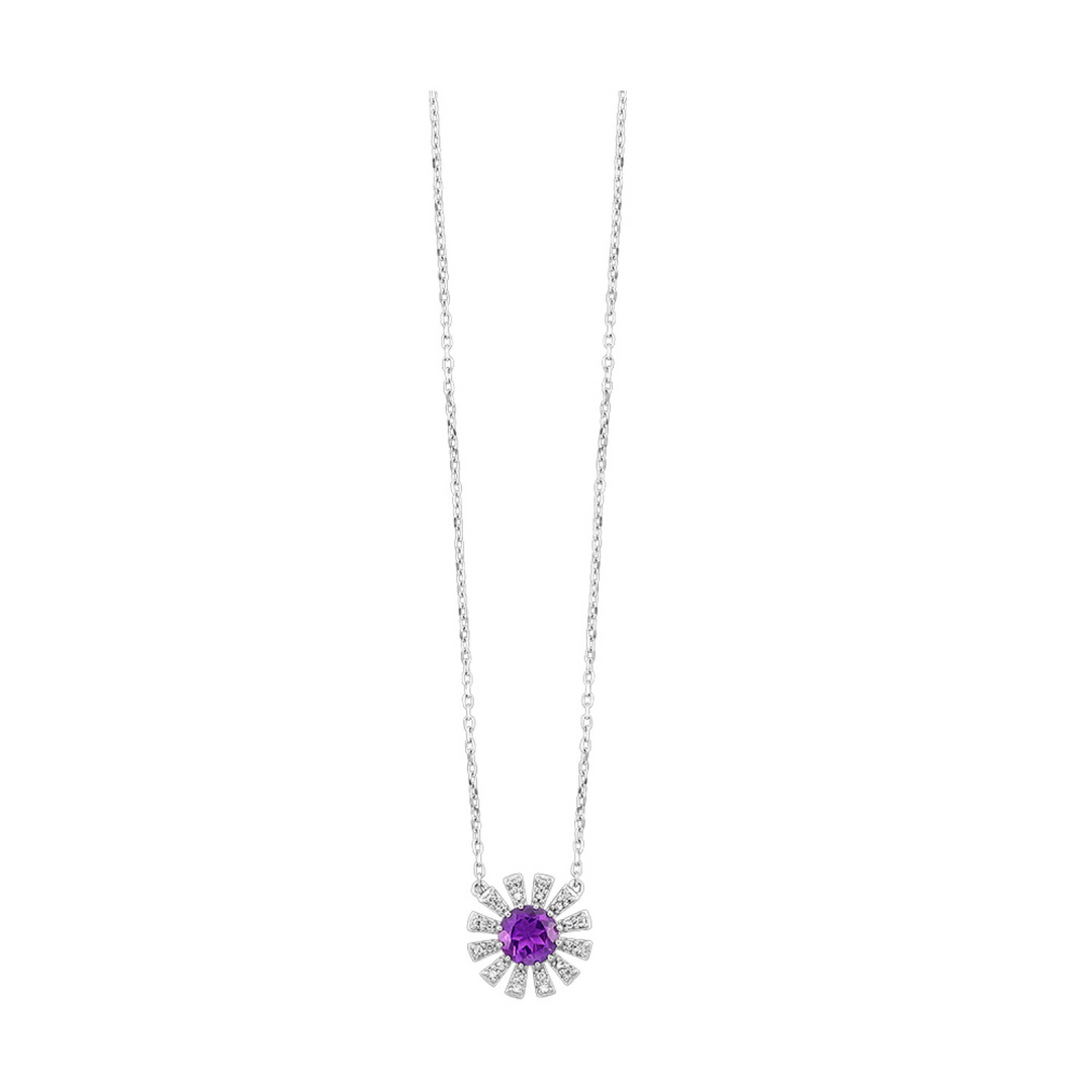 10K White Gold Natural Amethyst Accented Pendant Necklace
