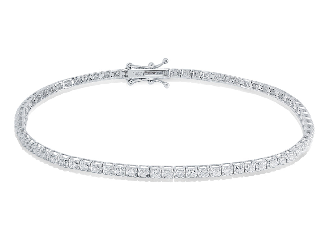 14K White Gold 1.03 CTW. Natural Diamond Tennis Bracelet