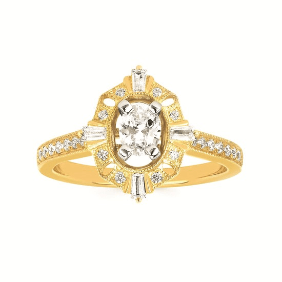 14K Rose Gold Vintage Halo Oval Diamond Semi-Mount Ring 0.25CTW.