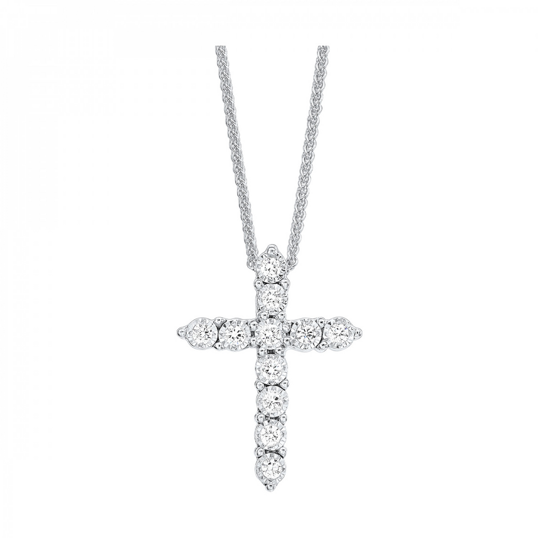 Sterling Silver Natural Diamond Crusifix Pendant Necklace