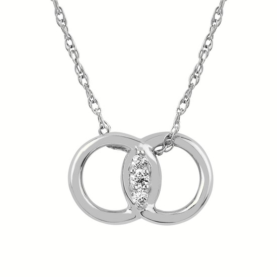 14K White Gold 0.06CTW. Natural Diamond Circle Pendant Necklace