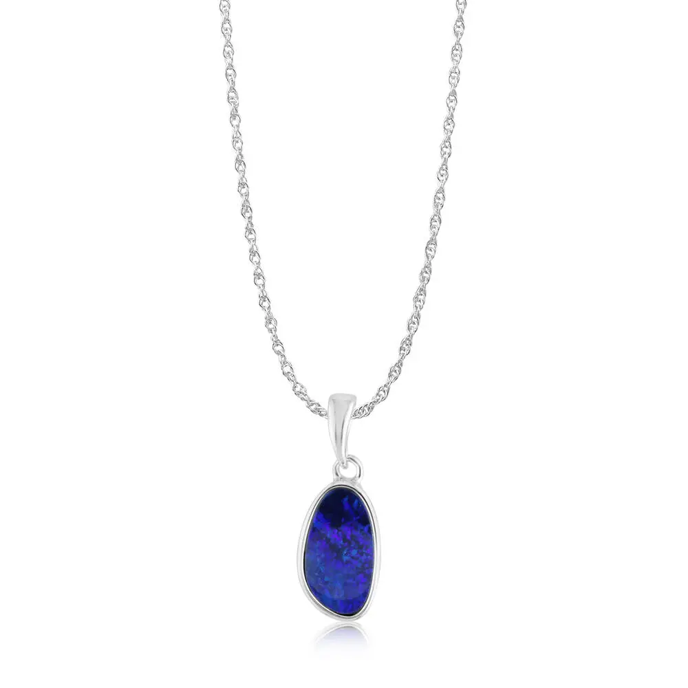 Sterling Silver Blue Natural Austrailian Opal Pendant Necklace
