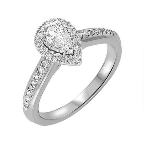 14K White Gold Halo Accented Diamond Ring 0.25CTW.