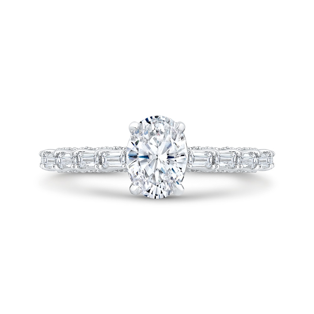 14K White Gold Straight Accented Oval Diamond Semi-Mount Ring .63CTW.