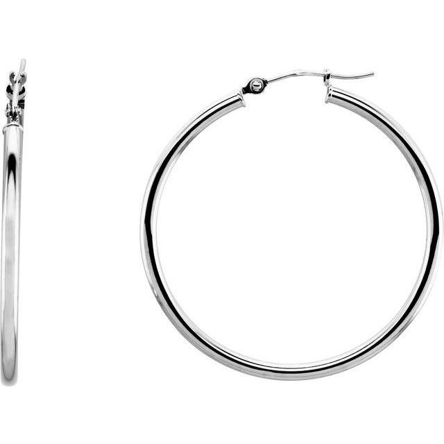 14K White Gold Tube Hoop Earrings