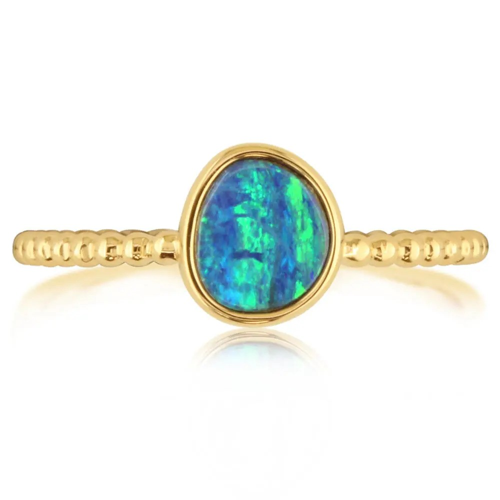 14K Yellow Gold Natural Opal Cocktail Ring