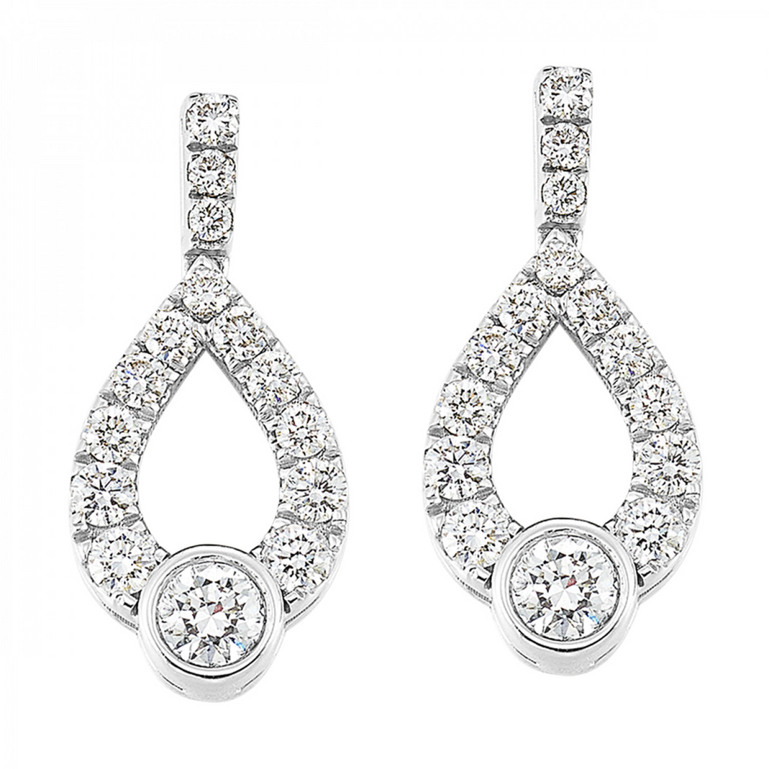 14K White Gold .25CTW Natural Diamond Dangle Earrings