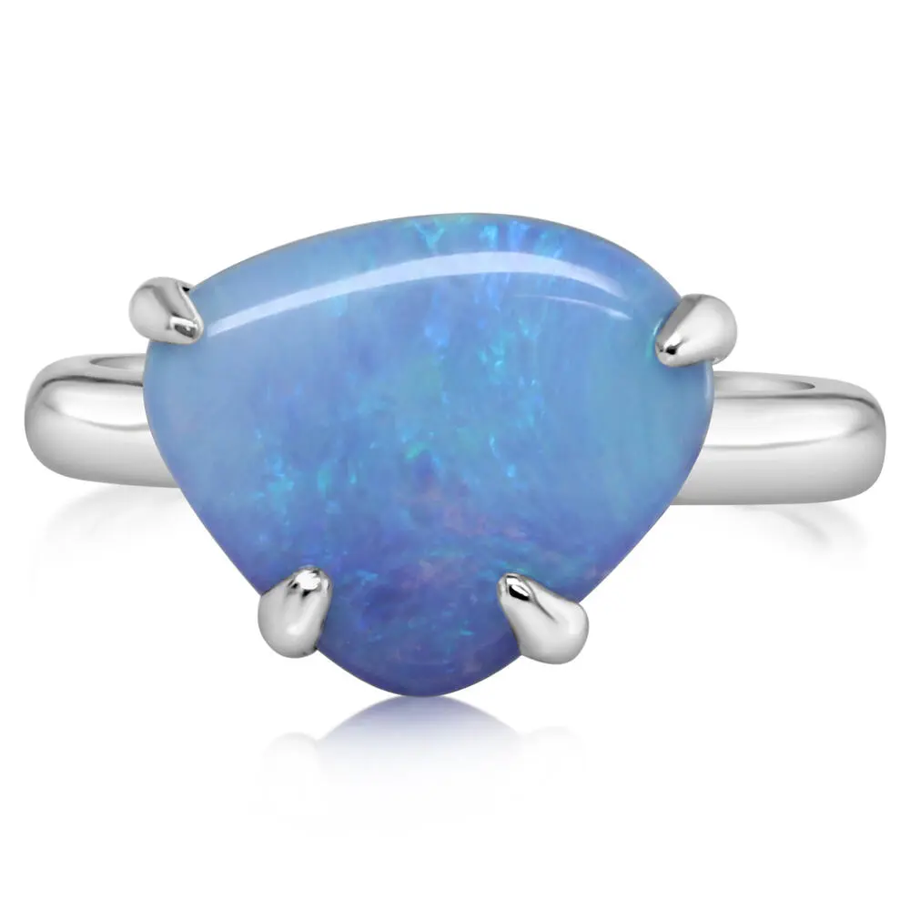 Silver Silver Natural Blue Australian Opal Band Ring