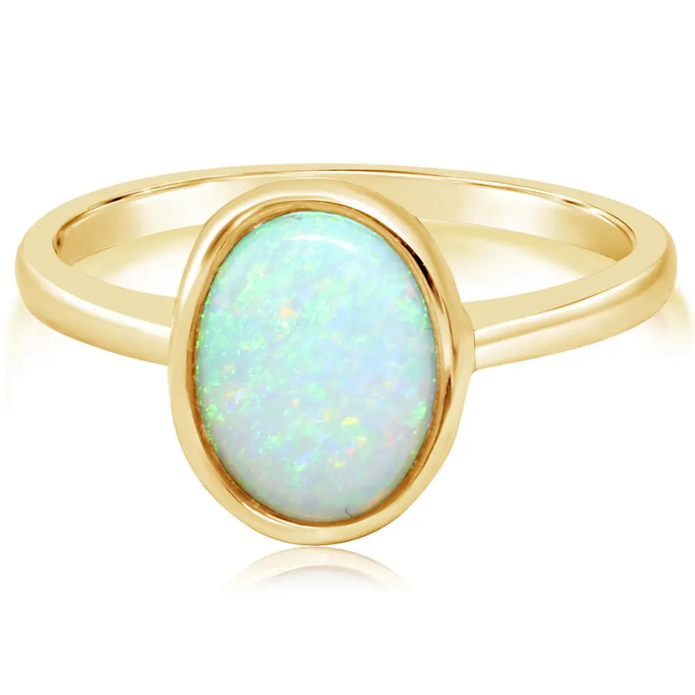 14K Yellow Gold Natural Opal Bezel Ring