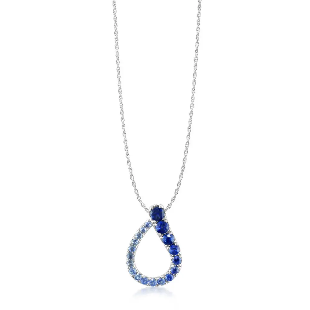 14K White Gold Natural Sapphire Pendant Necklace