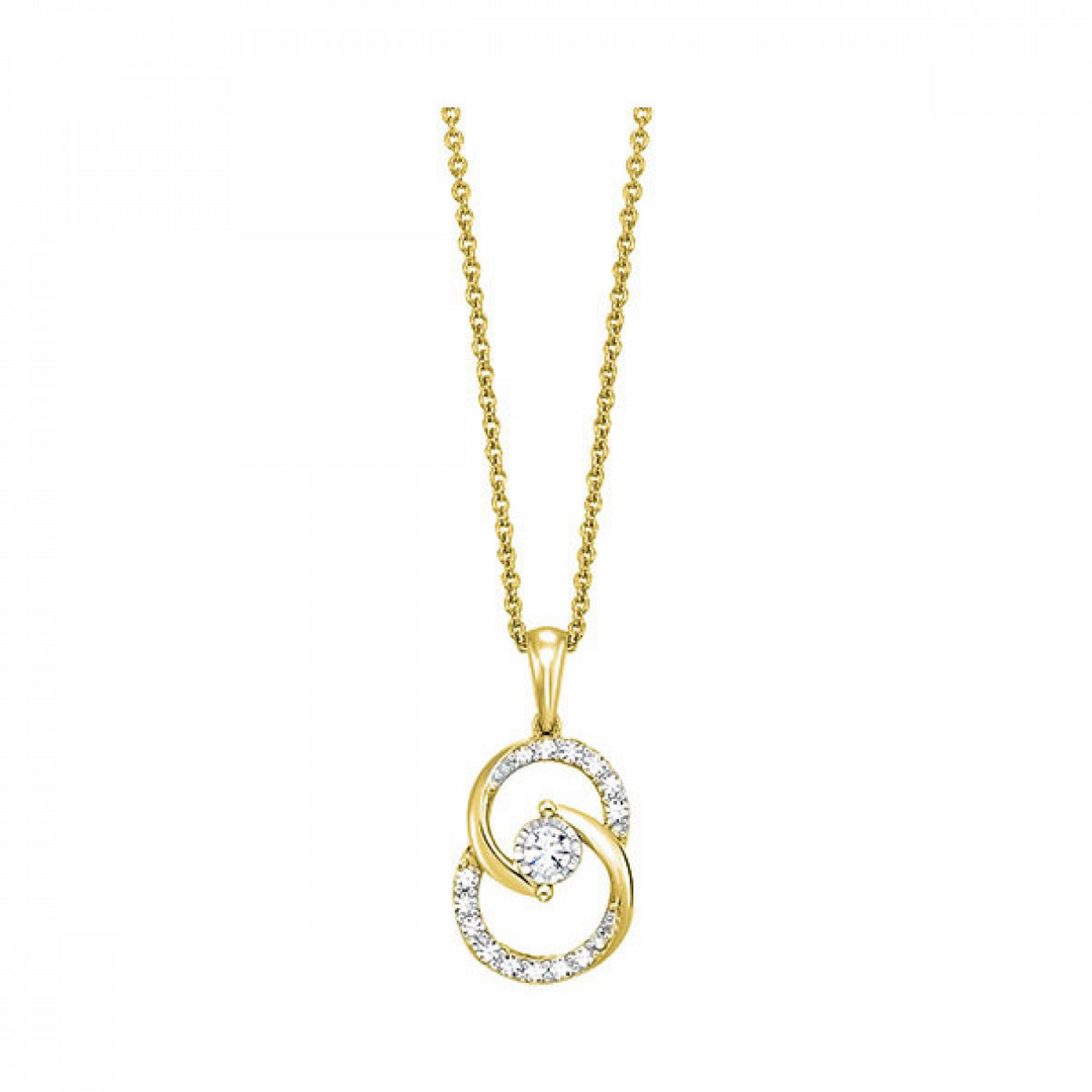 10K Yellow Gold 0.25CTW. Natural Diamond Circle Pendant Necklace