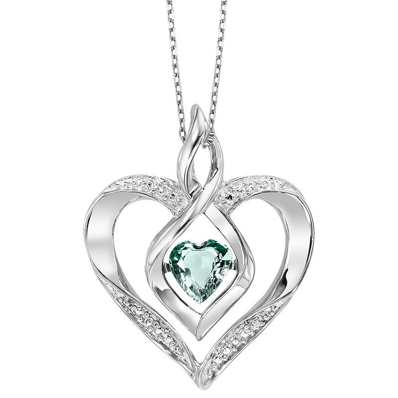 Sterling Silver Rythm of Love .03CTW Natural Diamond and Aquamarine Necklace Pendant