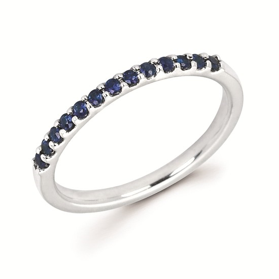 14K White Gold Natural Sapphire Pave Ring