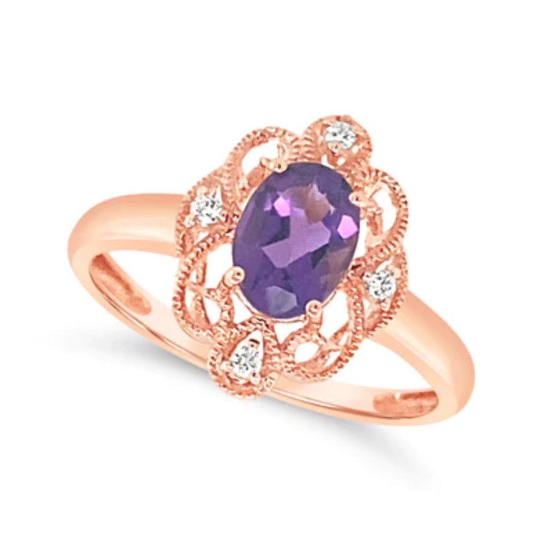 14K Rose Gold Vintage Amethyst Ring