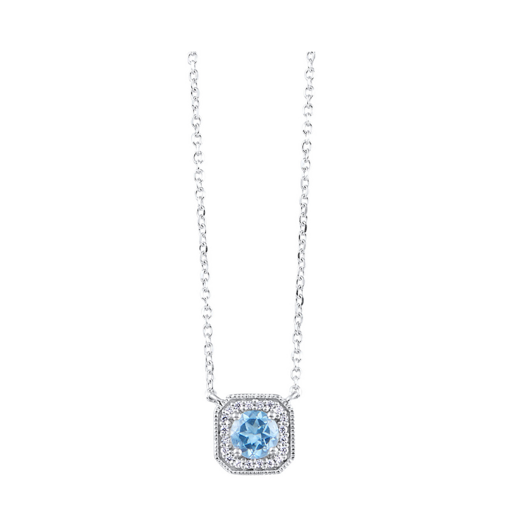 10K White Gold Natural Aquamarine Accented Pendant Necklace