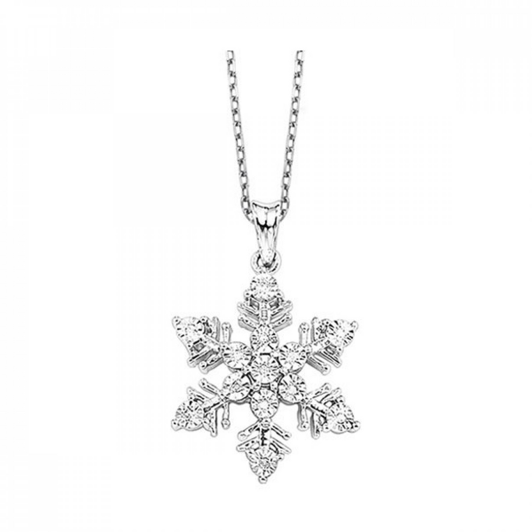Sterling Silver .04CTW. Natural Diamond Snowflake Pendant Necklace