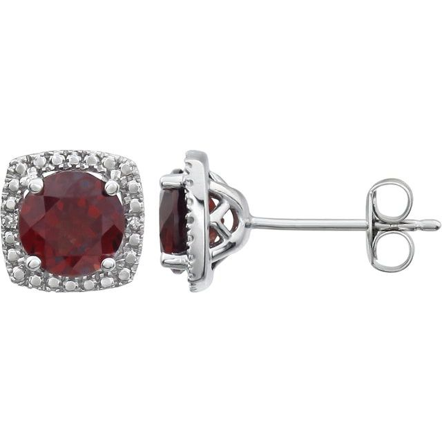 Sterling Silver Garnet Halo Stud Earrings