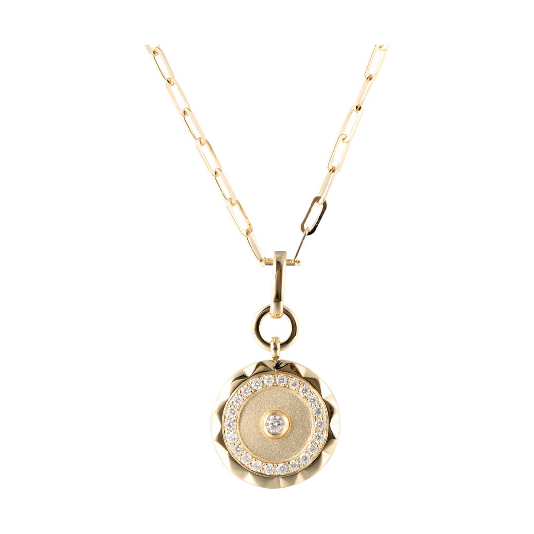 14K Yellow Gold 0.33CTW. Natural Diamond Disk Pendant Necklace
