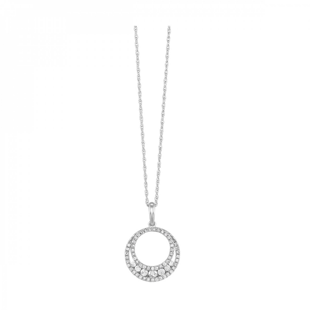 10K White Gold 0.25CTW. Natural Diamond Circle Pendant Necklace