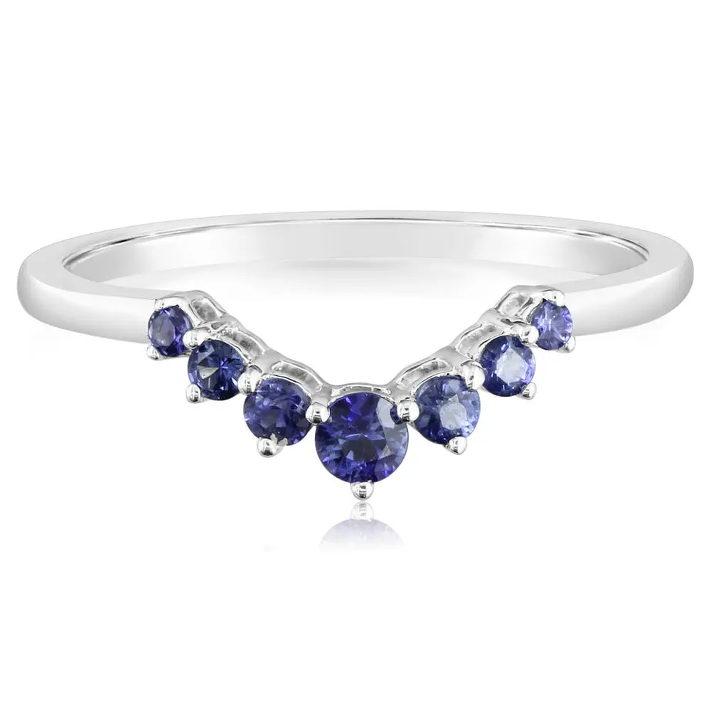 14K White Gold Natural Sapphire Stackable Ring