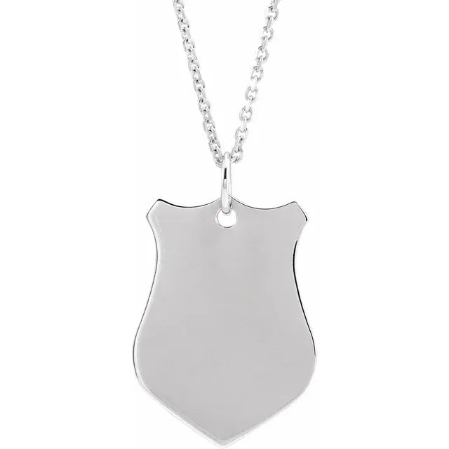 Sterling Silver Engravable Shield 16-18" Necklace
