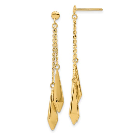 14K Yellow Gold Dangle Triangle Earrings