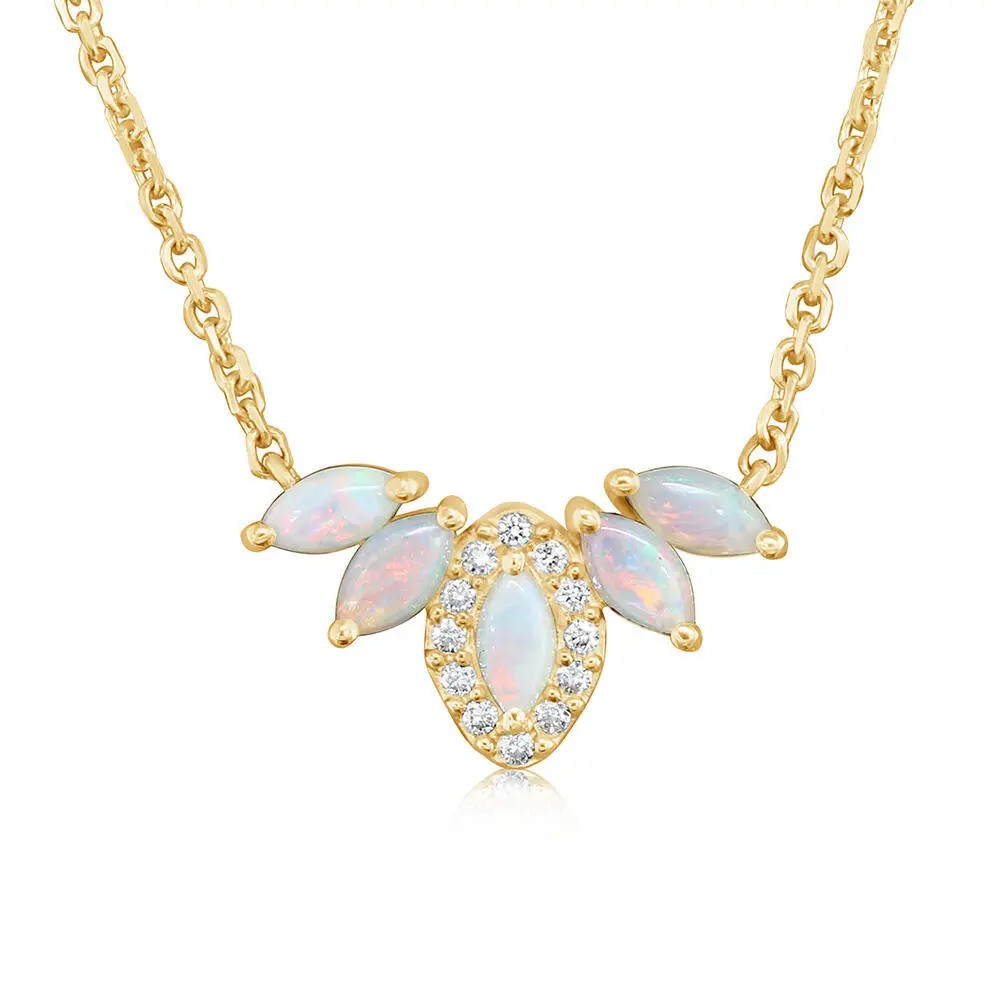 14K Yellow Gold Natural Opal Bar Pendant Necklace