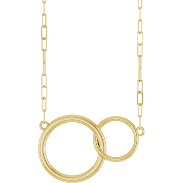 Unbreakable 14K Yellow Gold Interlocked Double Circle Pendant