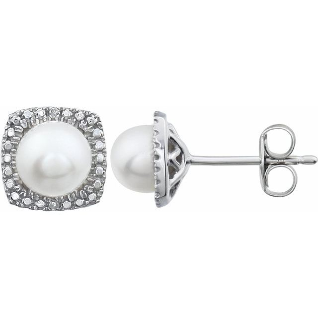Sterling Silver Lab Grown Pearl Halo Stud Earrings