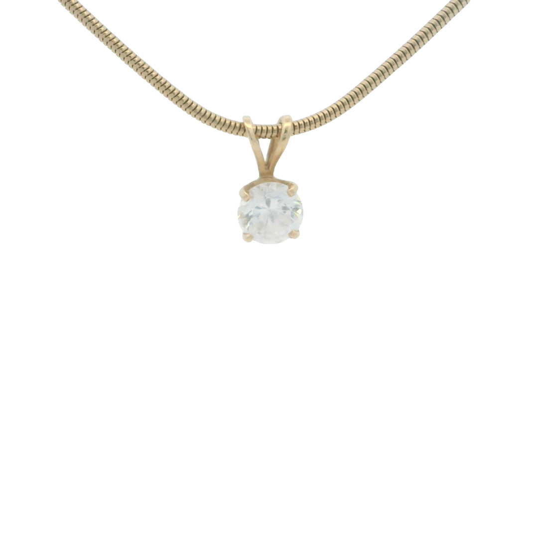 14K Yellow Gold CZ Solitaire Pendant Necklace