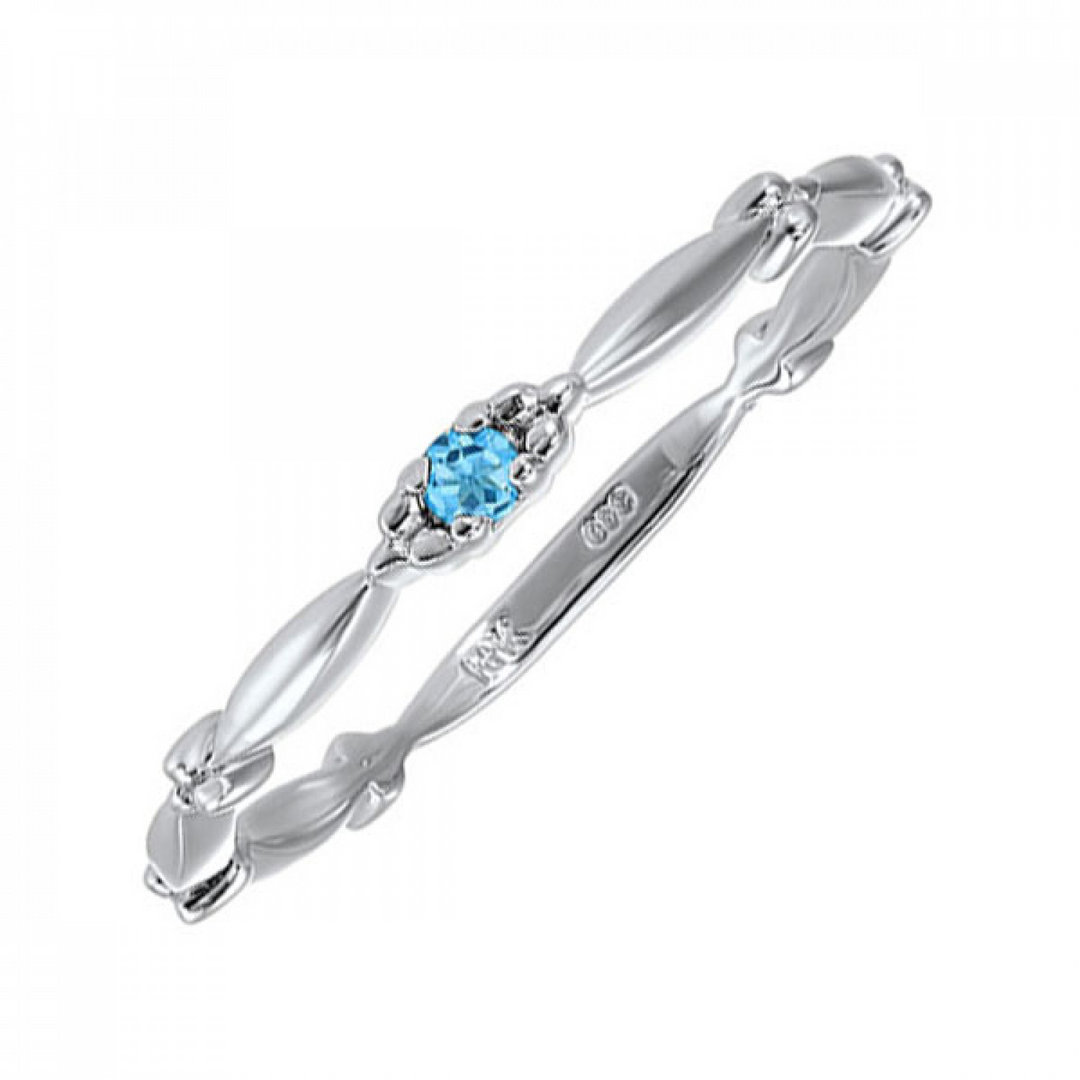 10K White Gold Natural Blue Topaz Stackable Ring