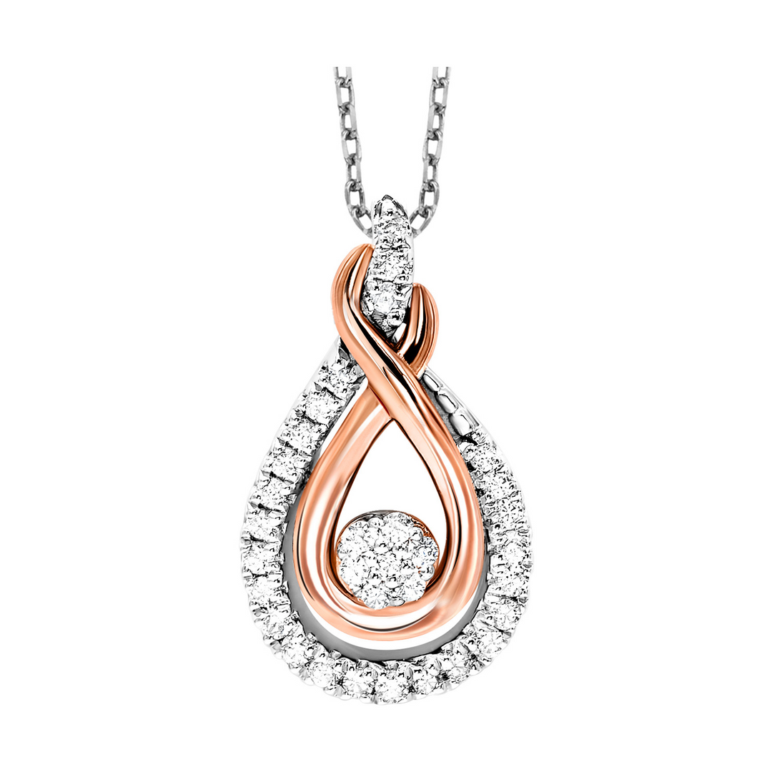 Sterling Silver and 10K Rose Gold Natural Diamond Statement Pendant Necklace