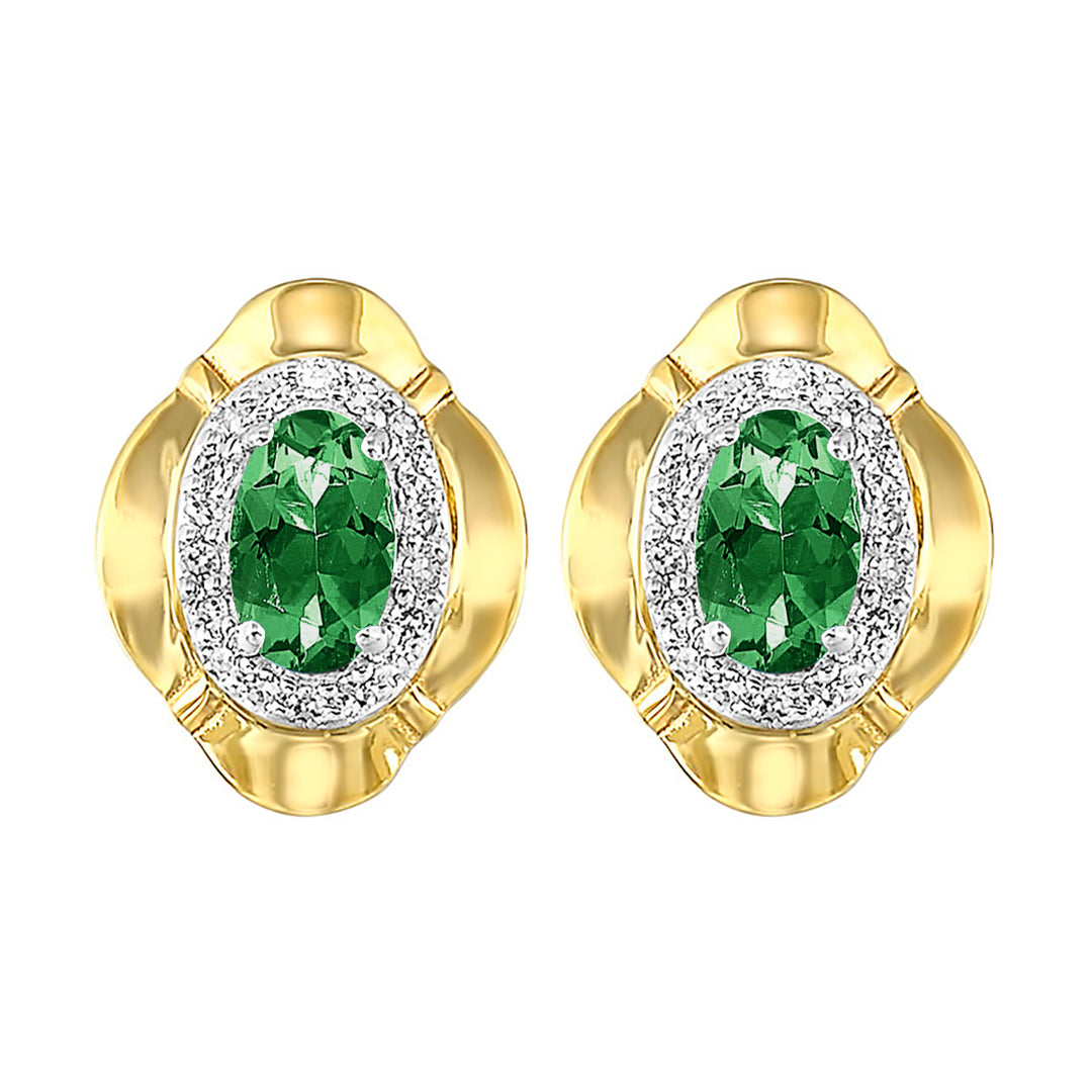 10Kt Yellow Gold Diamond 1/10Ctw & Emerald 3/8Ctw Earring