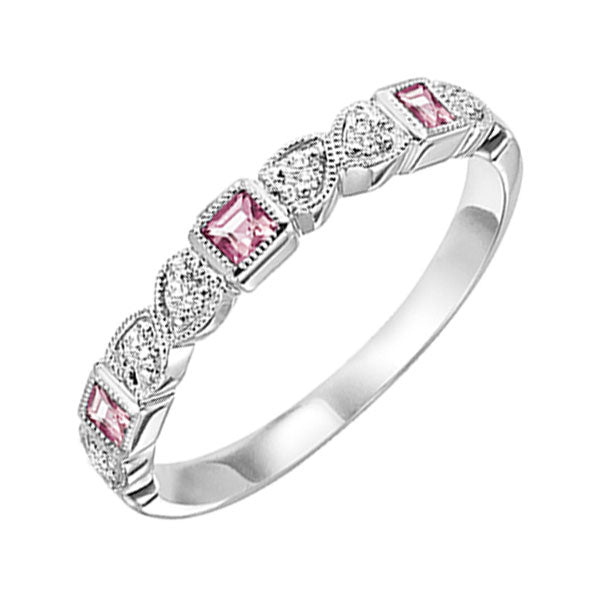 14K White Gold Diamond 1/12Ctw & Pink Tourmaline 1/7Ctw Ring