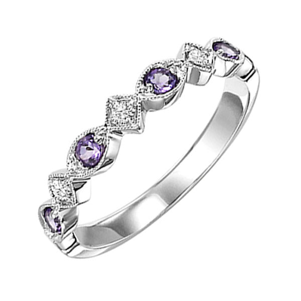 14K White Gold Diamond 1/20Ctw & Amethyst 1/6Ctw Ring