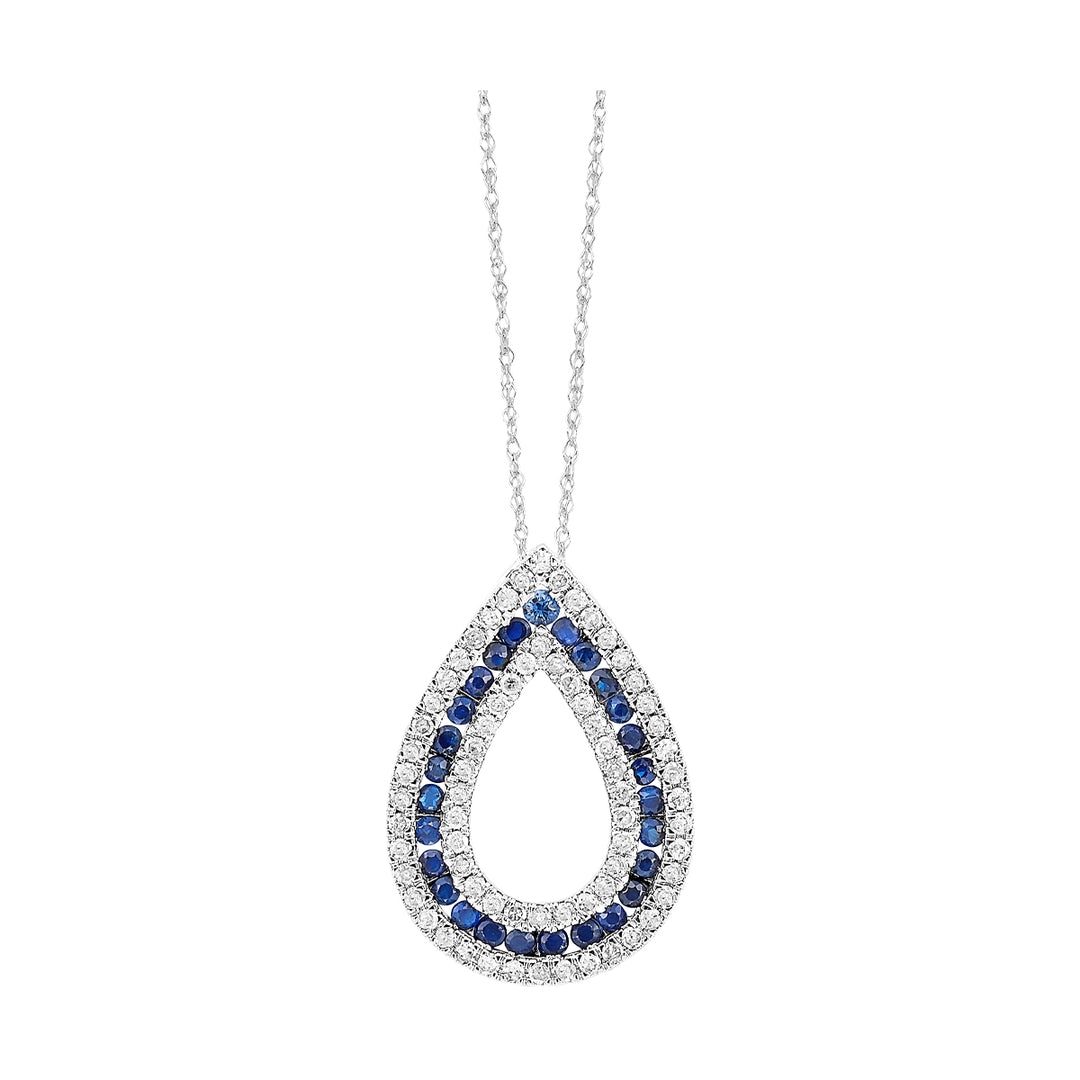 14K White Gold Diamond 1/2Ctw & Sapphire 3/4 Ctw Pendant
