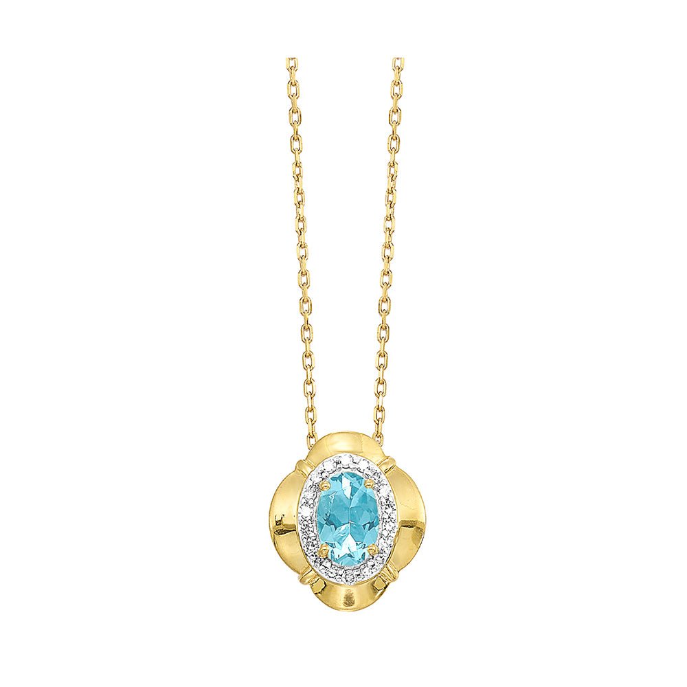 10Kt Yellow Gold Diamond 1/20Ctw & Aquamarine 3/8Ctw Pendant