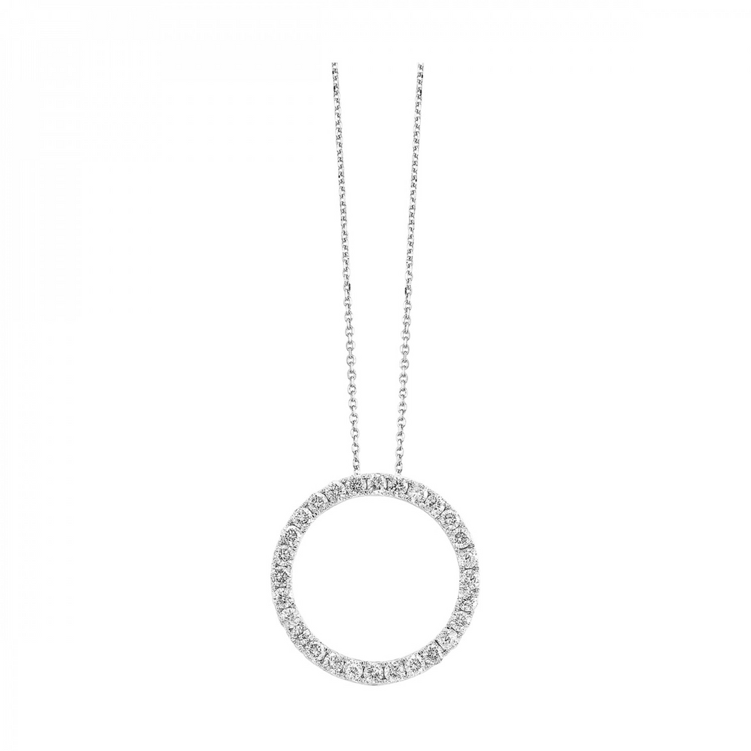 14K White Gold 0.25CTW. Natural Diamond Circle Pendant Necklace
