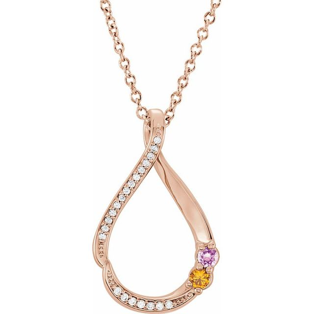 14K Rose Gold Natural Garnet and Pink Tourmaline Family Pendant Necklace