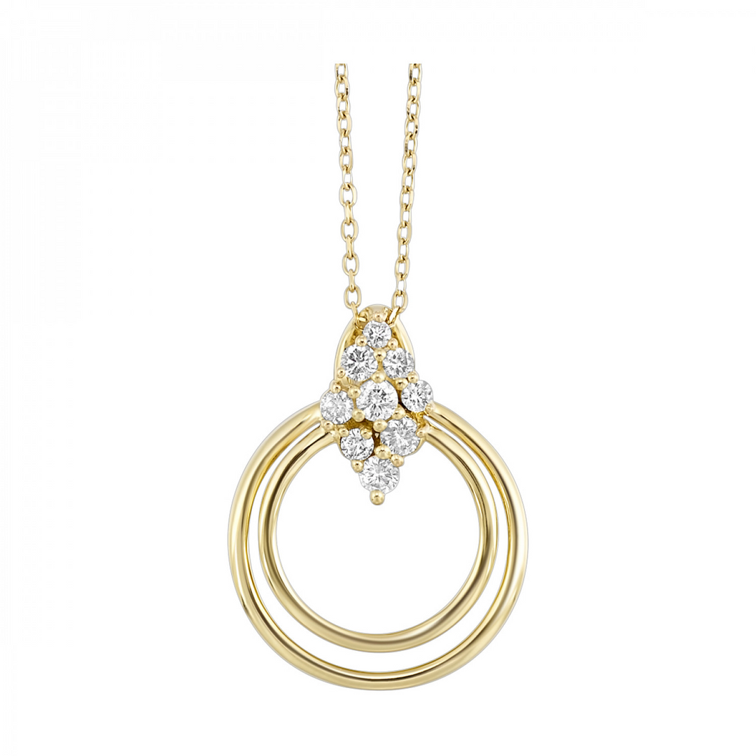 14K Yellow Gold 0.33CTW. Natural Diamond Circle Pendant Necklace