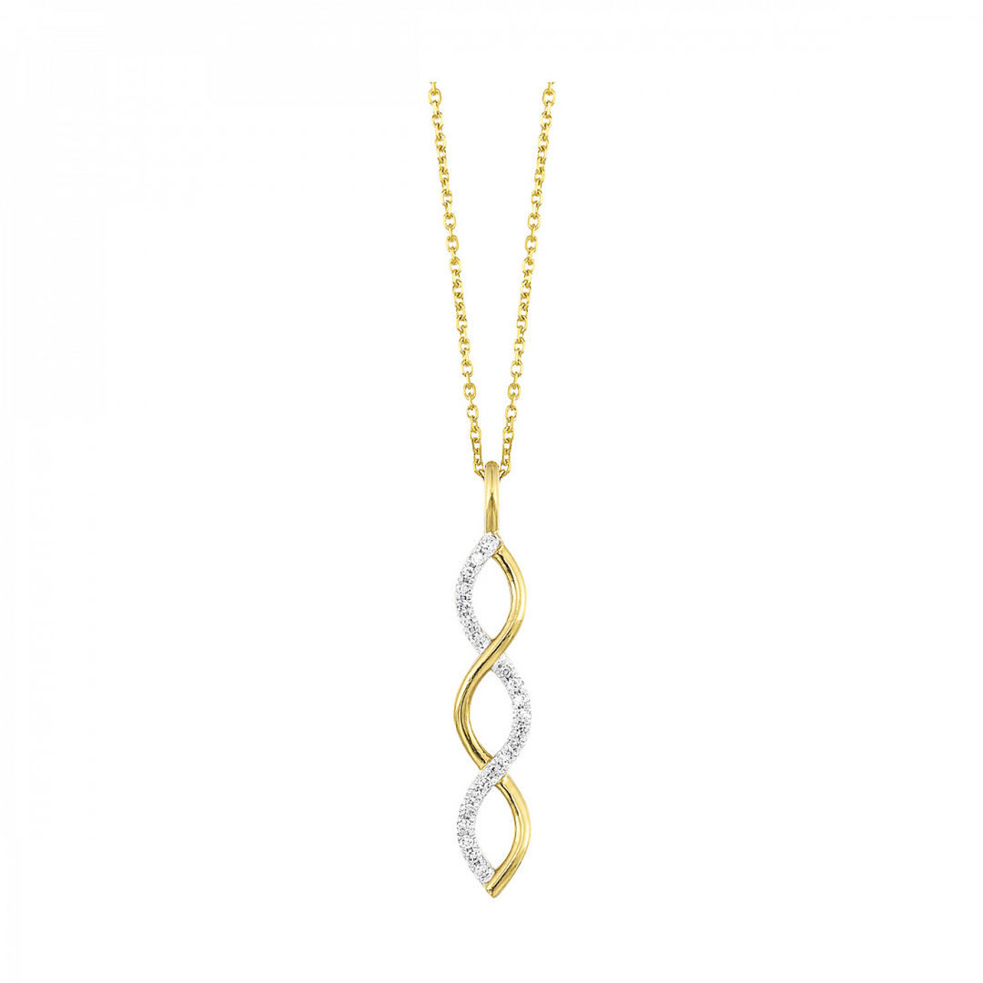 14K Yellow Gold 0.18CTW. Natural Diamond Statement Pendant Necklace