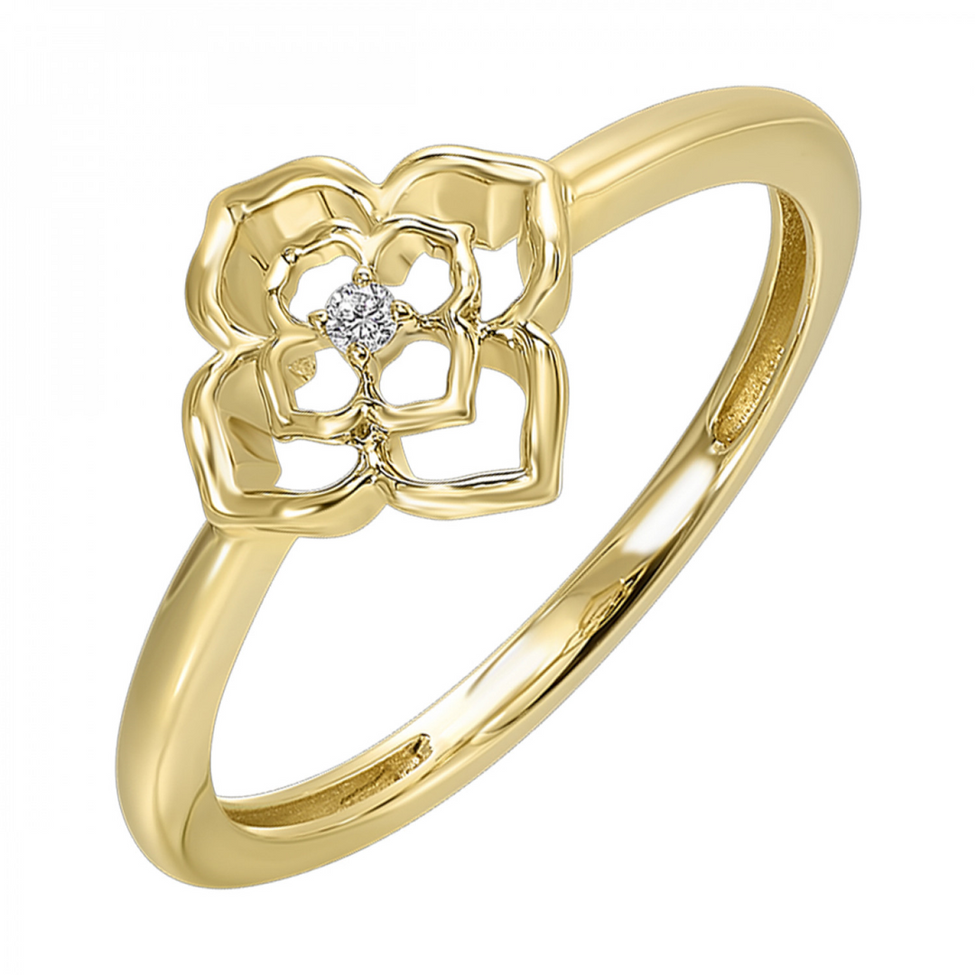 14K Yellow Gold 0.02CTW Natural Diamond Floral Ring