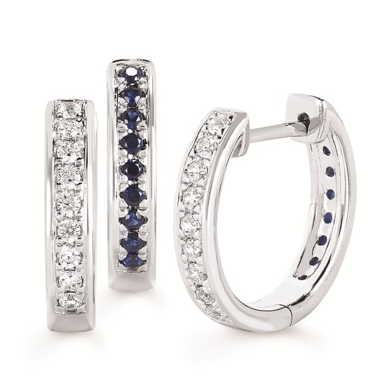 10K White Gold Natural Sapphire and Diamond Hoop Earrings