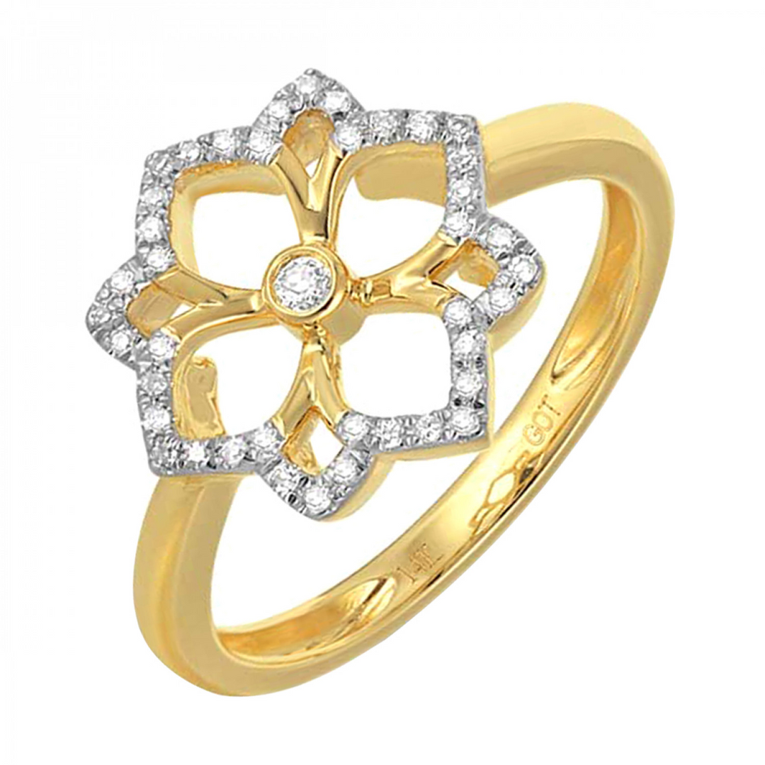 14K Yellow Gold 0.13CTW Natural Diamond Floral Ring