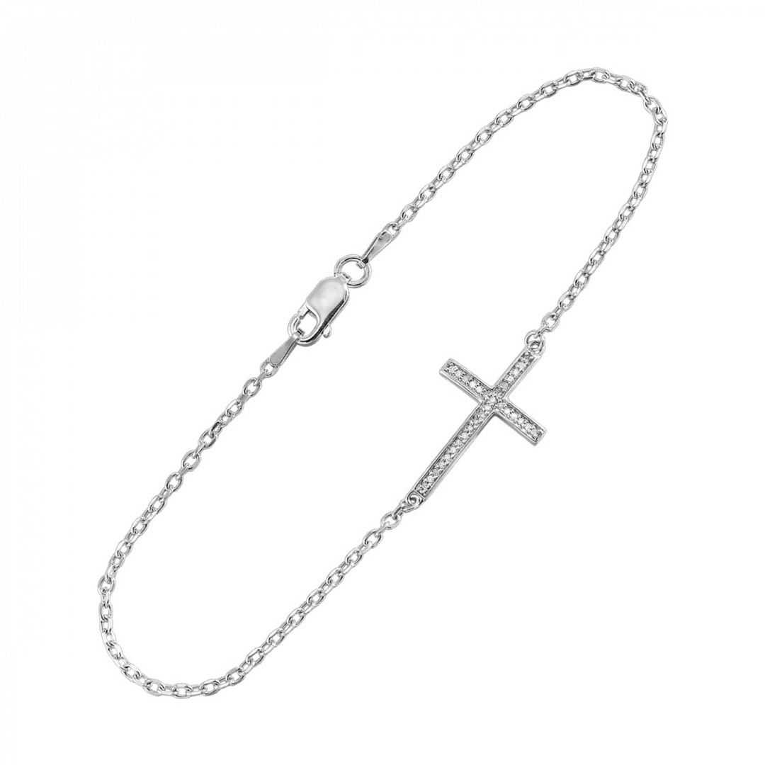 Sterling Silver Natural Diamond Cross Bracelet